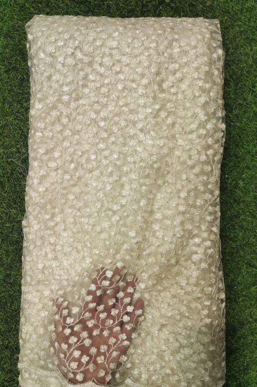 Off White Net Fabric With Net Wok